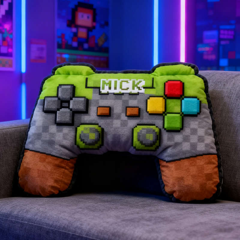 Personalized Pixelated Gaming Controller Pillow Custom Gamer Lover Pillow Gift for Game Geek