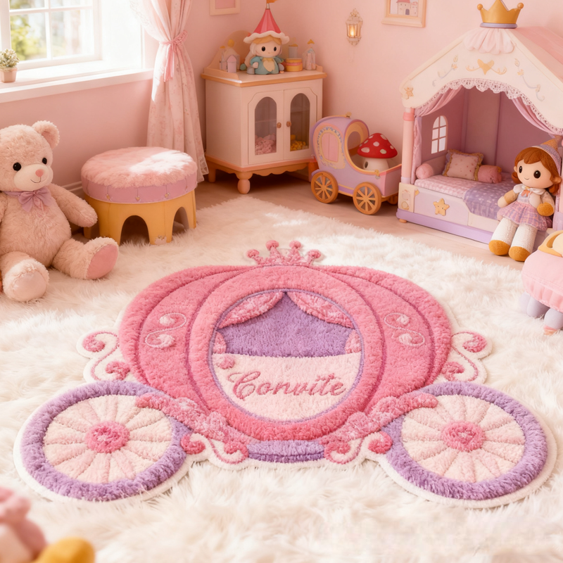 Personalized Pink Pumpkin Carriage with Name Soft Rug Carpet Christmas Gift for Kids Rug Birthday Gifts for Kids