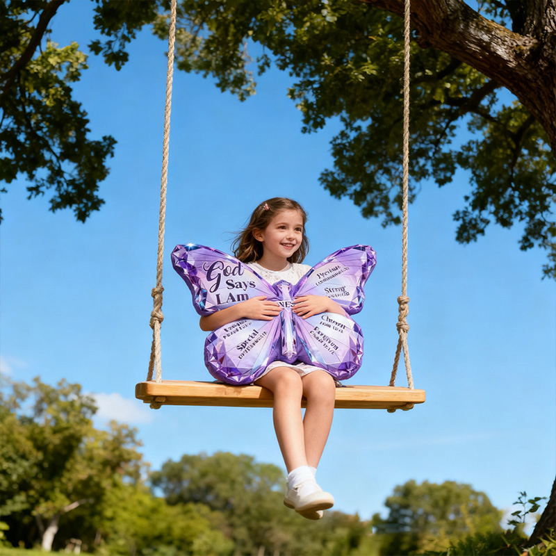 Personalized Butterfly of Grace God Says I am Pillow with Custom Name Kid Room Decor Purple Butterfly Pillow Religious Gift for Kid Affirmation Gift