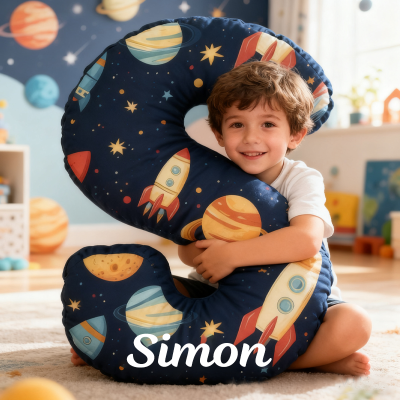 Personalized Space Themed Pillow for Kid Custom Letter Pillow with Name Space Geek Lover Gift