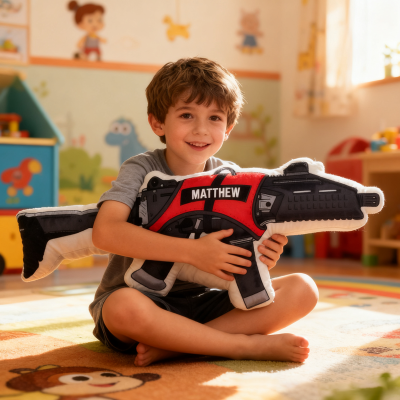 Personalized Emotional Support Gun Pillow for Kid Custom Funny Pillow with Name Adventure Hunting Lover Gift