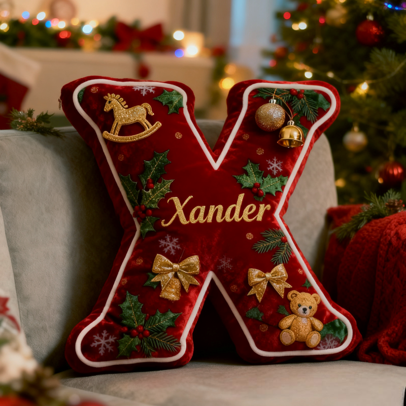Personalized Christmas Letter Pillow Festive Holiday Decor Graphic 3D Print Cozy Custom Cushion for Living Room Soft Decorative Gift for Kids Family