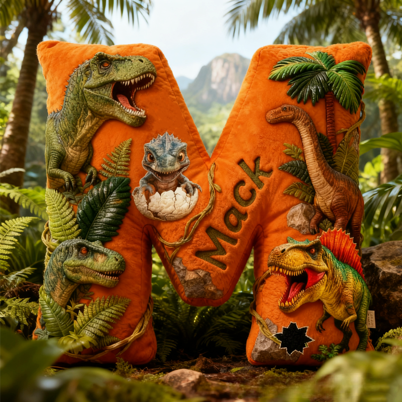Personalized Dinosaur Forest World Initials with Name Graphic 3D Print Pillow Christmas Gift for Kids Birthday Gifts
