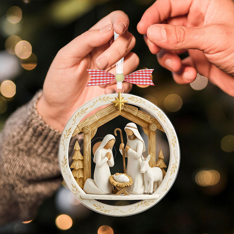 Personalized Nativity Scene Christmas Ornament with Name Christian Holiday Gift Decor Jesus Ornament Meaningful Xmas Gift Religious Gift for Christmas
