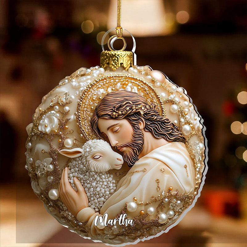 Personalized Jesus the Good Shepherd Acrylic Ornament with Name Jesus Embracing A Lamb Ornament Religious Christian Gift Faith Gift for Christmas