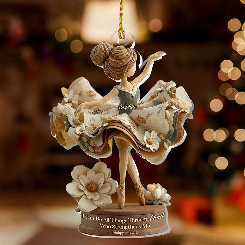 Personalized I can Do All Things through Christ Who Strengthens Me Ballerina Acrylic Ornament with Name Religious Christian Gift for Christmas