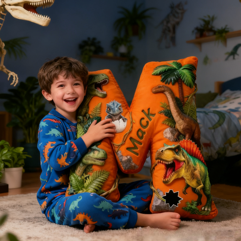 Personalized Dinosaur Forest World Initials with Name Graphic 3D Print Pillow Christmas Gift for Kids Birthday Gifts