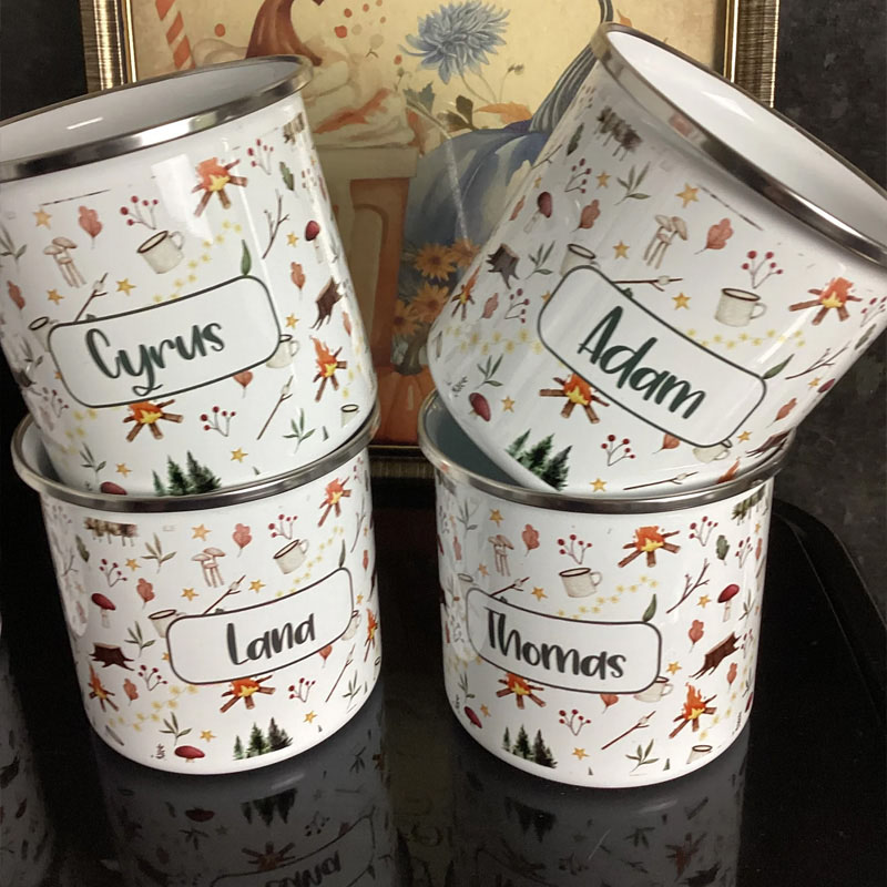 Personalised Campfire Enamel Mug Camping Birthday Gift Custom Children’s Mug Camping Adventure Gift for Kids