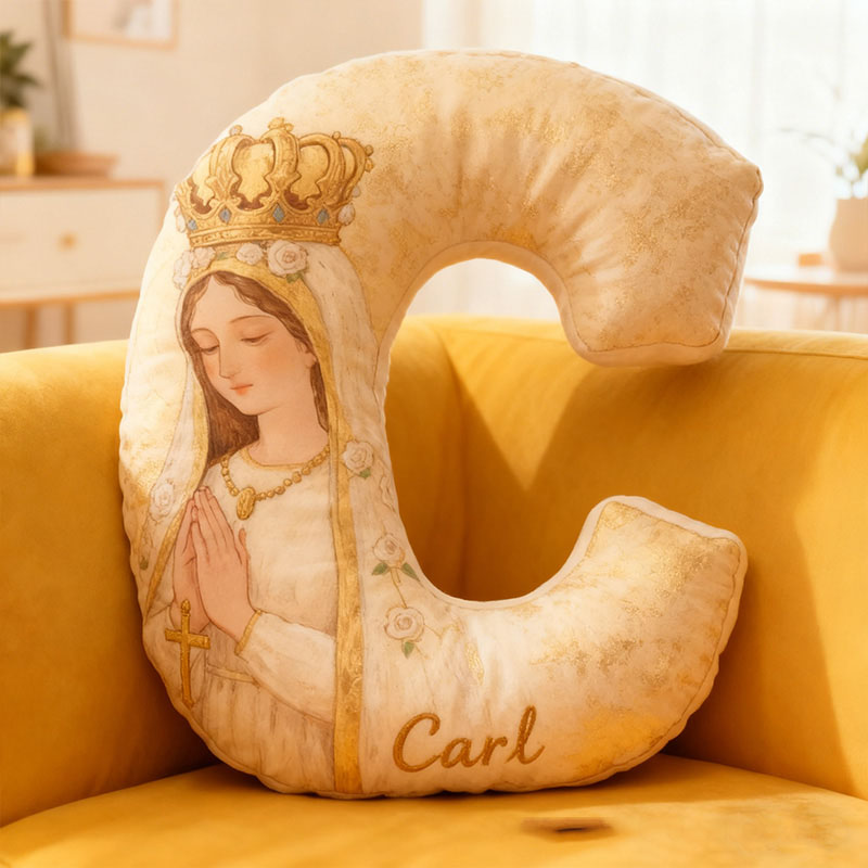 Personalized Virgin Mary Letter Pillow with Custom Name Religious Home Decor Catholic Gift for Her Prayer Gift Faith Gift Crown Cross Graphic 3D Print