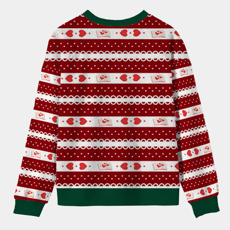 Personalized Bookish Love Heartfelt Ugly Sweater Holiday Gift for Book Lover