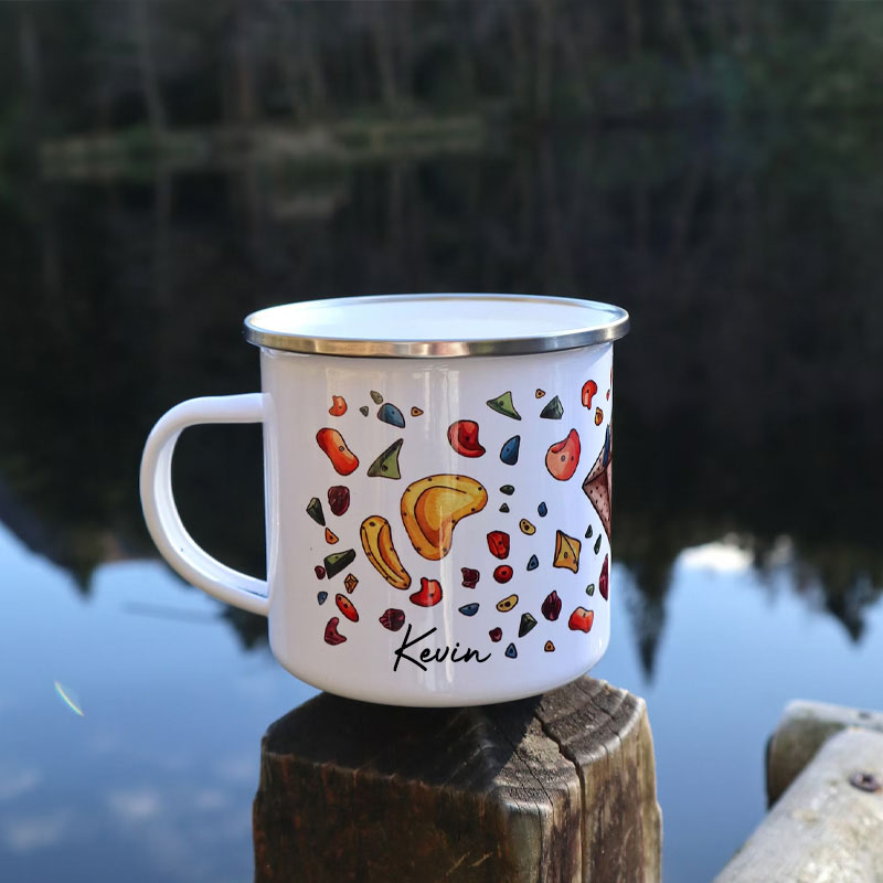 Personalised Climbing Holds Enamel Mug Custom Outdoor Adventure Mug Rock Outdoor Climbing Gift