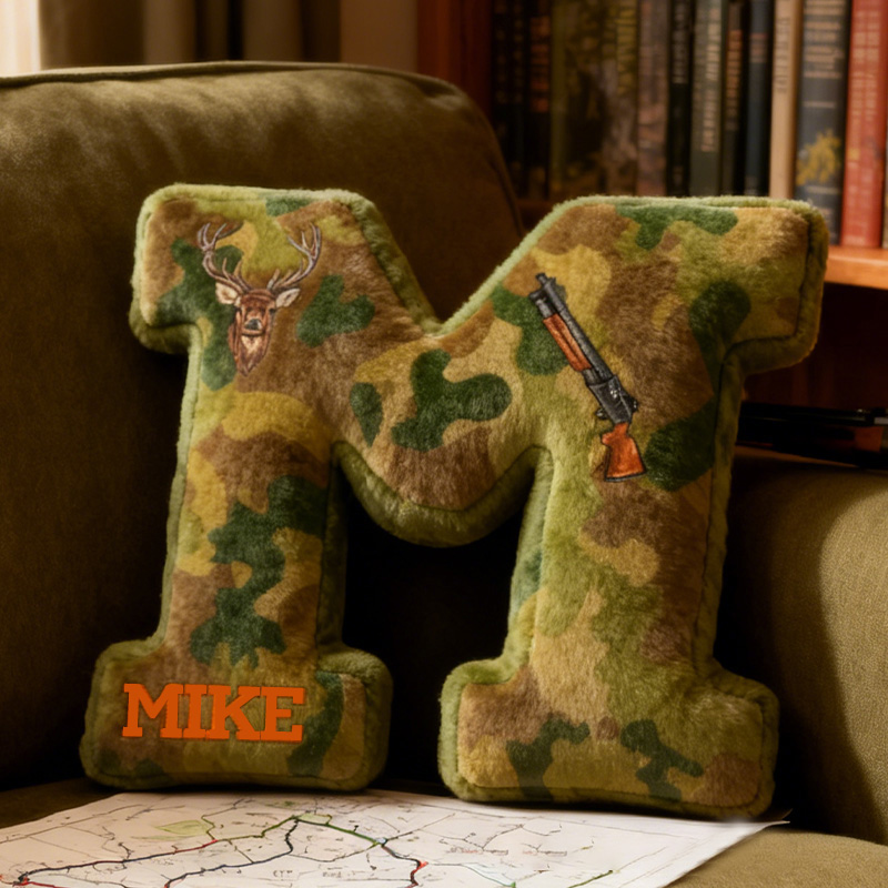 Personalized Camouflage Adventure Initial Pillow  Custom Hunting lover Letters Pillow  Gift for Outdoor hunting