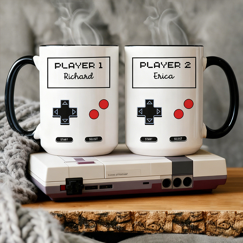 Personalized Player 1 Player 2 Mugs Gamer Couple Gift Retro Gaming Coffee Cupsmatching Video Game Mugs Gamer Geek Gift