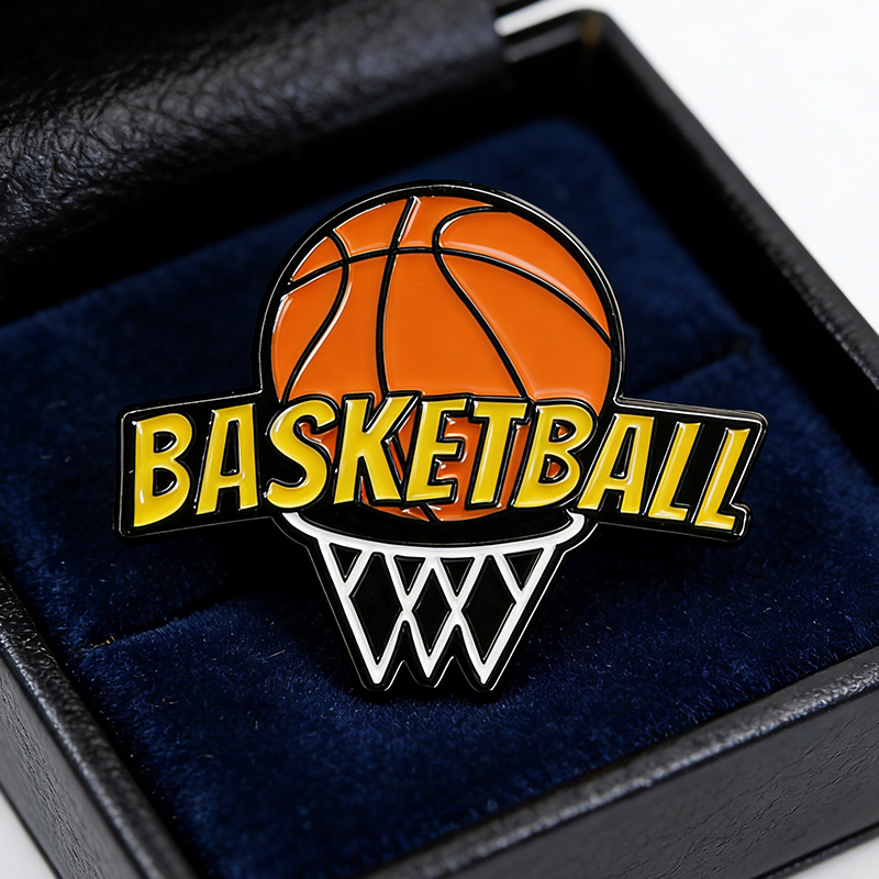 Personalized Basketball Themed Pins Featuring Basketball Hoops and Crowns