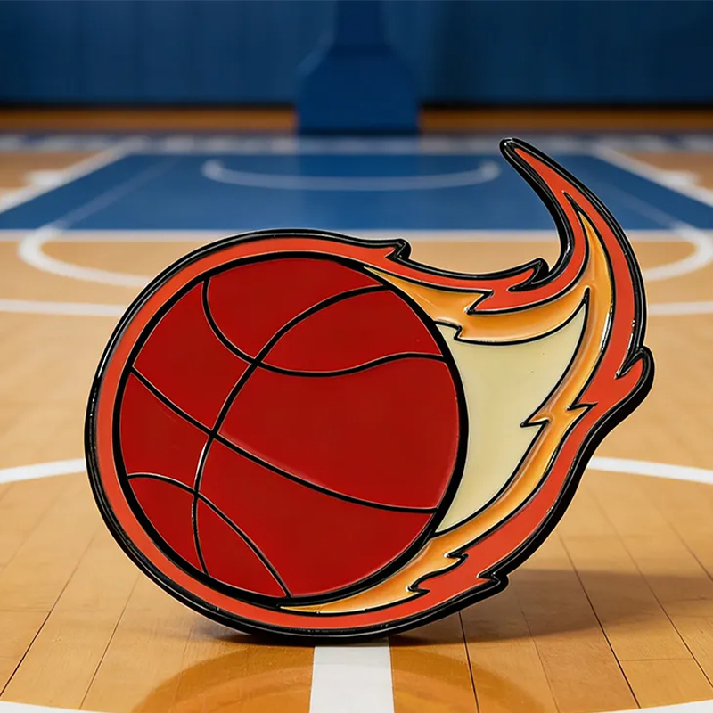 Personalized Sports Ball Pins with Fiery Design for Sports Lovers