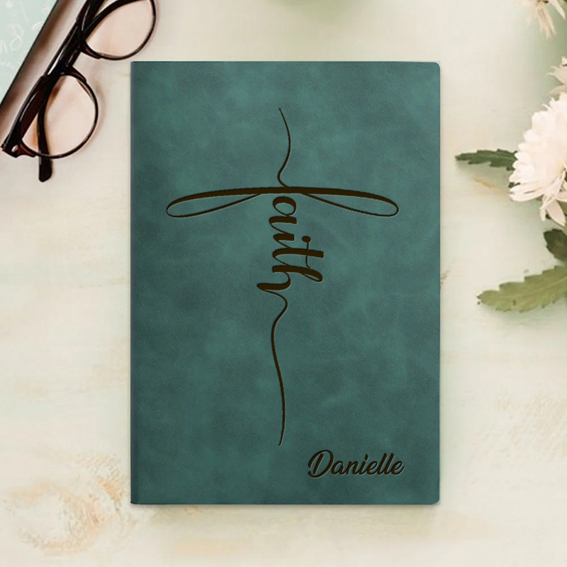 Personalized Faith with Cross Prayer Journal Leather A5 Notebook with Name Faith Notebook for Men Women Christmas Gift for Christian 