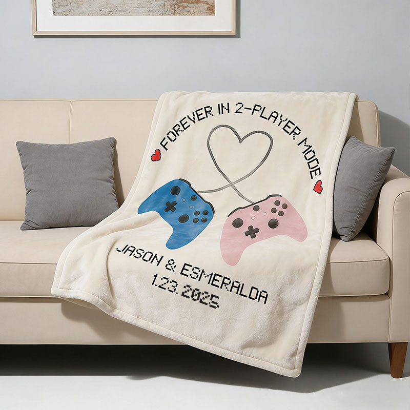 Personalized Forever in 2 Player Mode Blanket Gamer Couple Blanket Couple Gaming Gift Video Game Anniversary Gift for Geek Lover