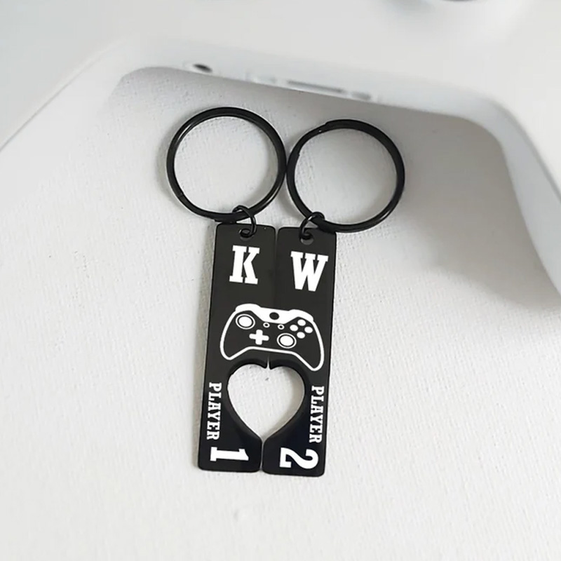 Personalized Custom Couples Keychains Funny Keychain Anniversary Gift for Boyfriend Valentines Day Gift for Him Geek Gamer Lover Gifts
