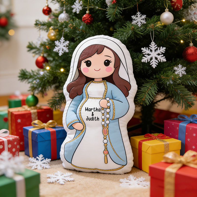 Personalized Pregnant Virgin Mary Pillow with Custom Name Home Decor Catholic Gift for Expectant Mother Our Lady of Expectation Doll Graphic 3D Print