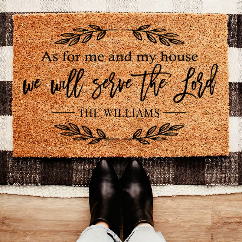 Personalized As for Me and My House We will Serve the Lord Joshua 24:15 Doormat with Family Name Non-Slip Welcome Mat Religious Housewarming Gift