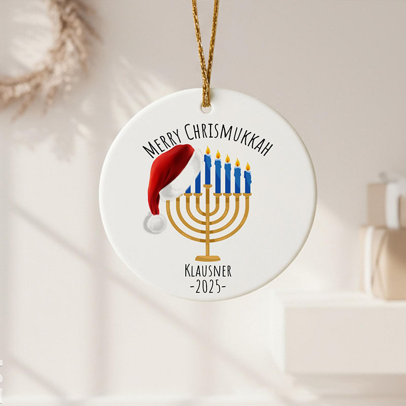 Personalized Chrismukkah Ornament with Custom Name and Year Religious Decor Hanukkah & Christmas Ceramic Keepsake Gift Merry Chrismukkah Gift