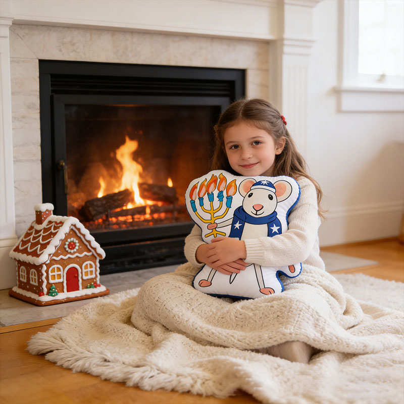 Personalized Hanukkah Mouse Pillow with Custom Name Cute Jewish Holiday Decoration Festive Winter Decor Kids Dreidel Party Favor Happy Hanukkah Gift