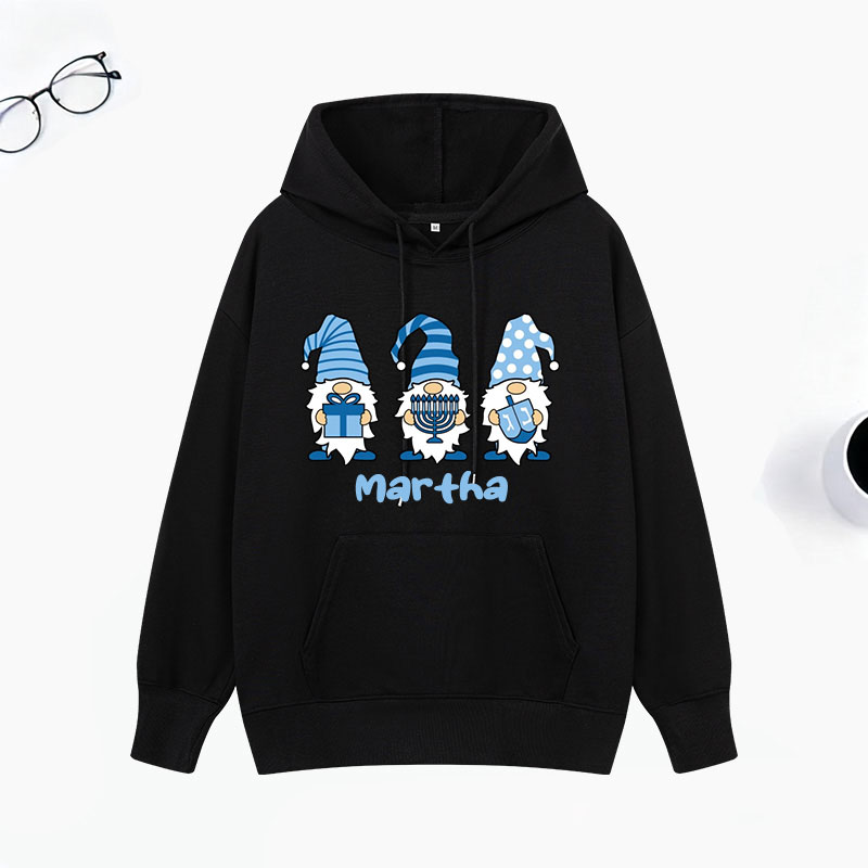 Personalized Gnomes Hanukkah Classic Hoodies with Name Unisex Hoodies Religious Gift Happy Hanukkah Gift for Jewish People