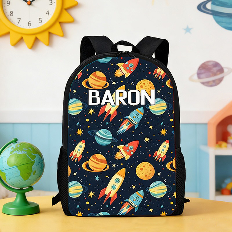 Personalized Rocket and Planet Backpack for Kids Space Exploration Lover Backpack Custom Name Gift for Kid