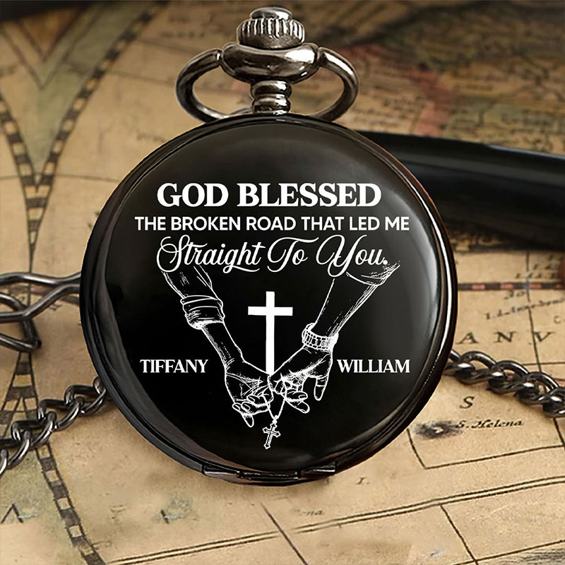 Personalized Infinite Love Infinite Us Pocket Watch with Custom Name Cross Pocket Watch Religious Gift for Couple Valentine's Day Gift