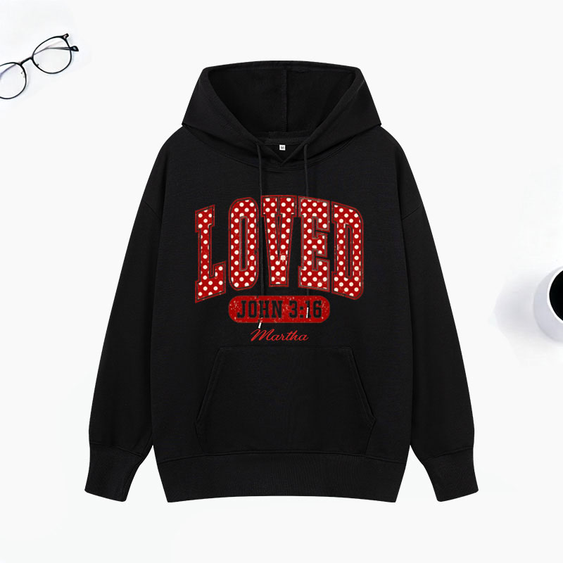 Personalized Loved John 3:16 Bible Verse Polka Dots Classic Hoodies with Name Retro Hoodies Religious Gift Valentines Day Gift for Couple