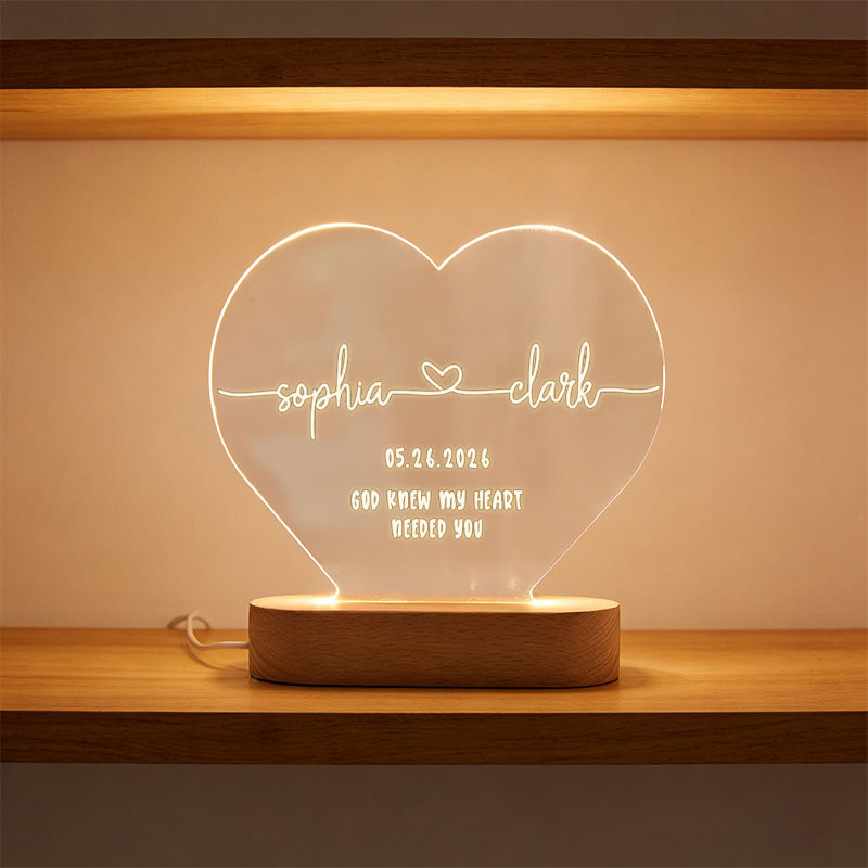 Personalized God Knew My Heart Needed You Heart Shaped LED Night Light with Name & Date Valentines Day Gift Anniversary Gift Romantic Gift for Couple