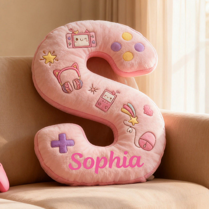 Personalized Gamer Themed Pillow Gamer Girl Pillow Game Controller Letter Pillow Gamer Gifts for Her Geek Lover