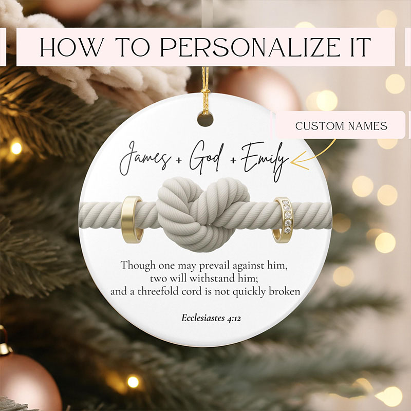 Personalized Ecclesiastes 4:12 Couple Christmas Ornament with Custom Names Christian Wedding Ornament Engagement or Anniversary Gift for Husband Wife