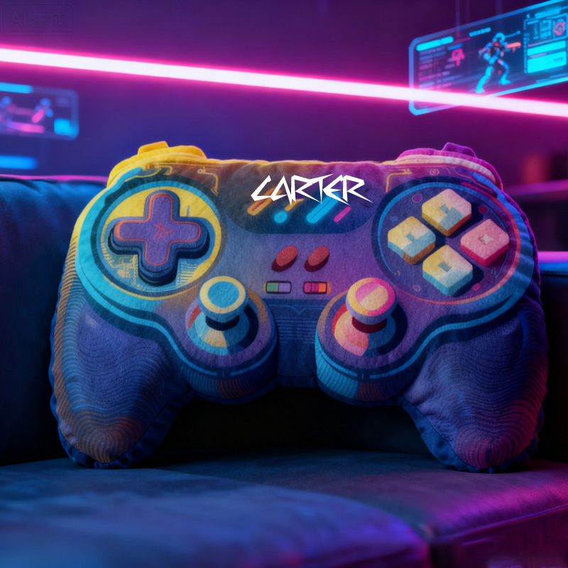 Personalized Neon-Style Game Controller Pillow Custom Gamer Lover Pillow Gift for Game Geek
