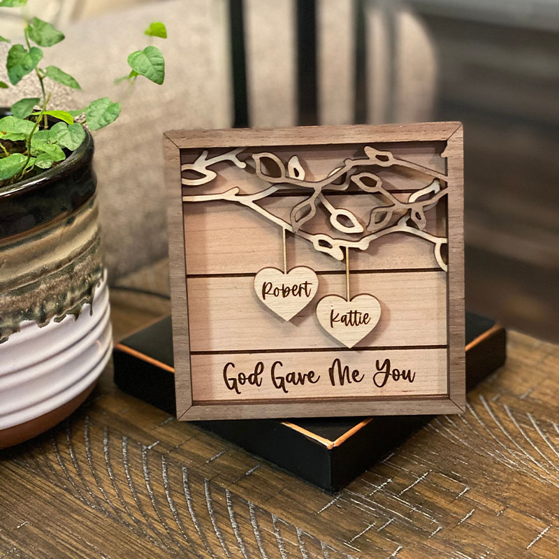 Personalized God Gave Me You 3D Wooden Sign with Custom Couple's Names and Quote Home Decor Gift for Couple Valentine's Day Gift Anniversary Gift