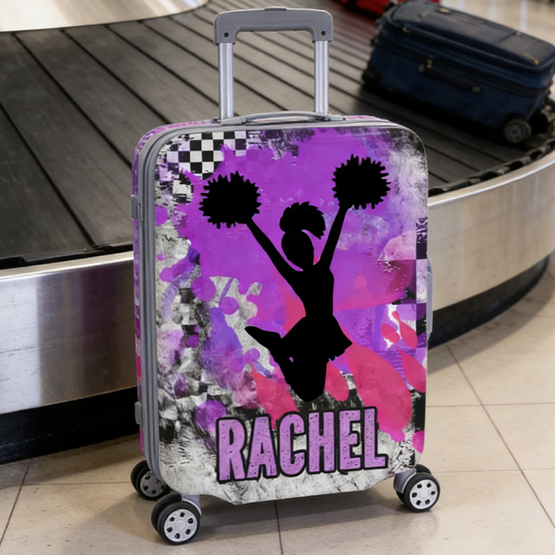 Personalized Cheerleader Girls Luggage Cover with Silhouette and Custom Name Cheerleader Gifts for Vacations or Trips  