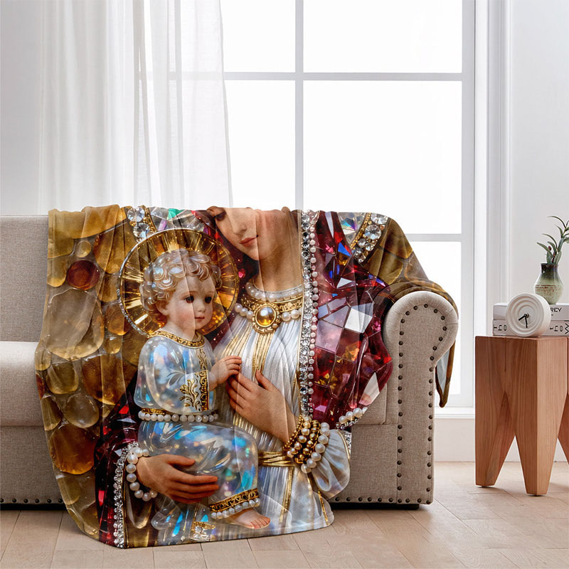 Personalized the Queen of Heaven Soft Throw Christian Blanket with Custom Name Virgin Mary and Baby Jesus Blanket Religious Gift Catholic Gift