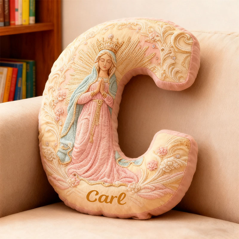Personalized Golden Grace Virgin Mary Letter Pillow with Custom Name Home Decor Our Lady Pillow Catholic Marian Pillow Christian Gift Graphic 3D Print