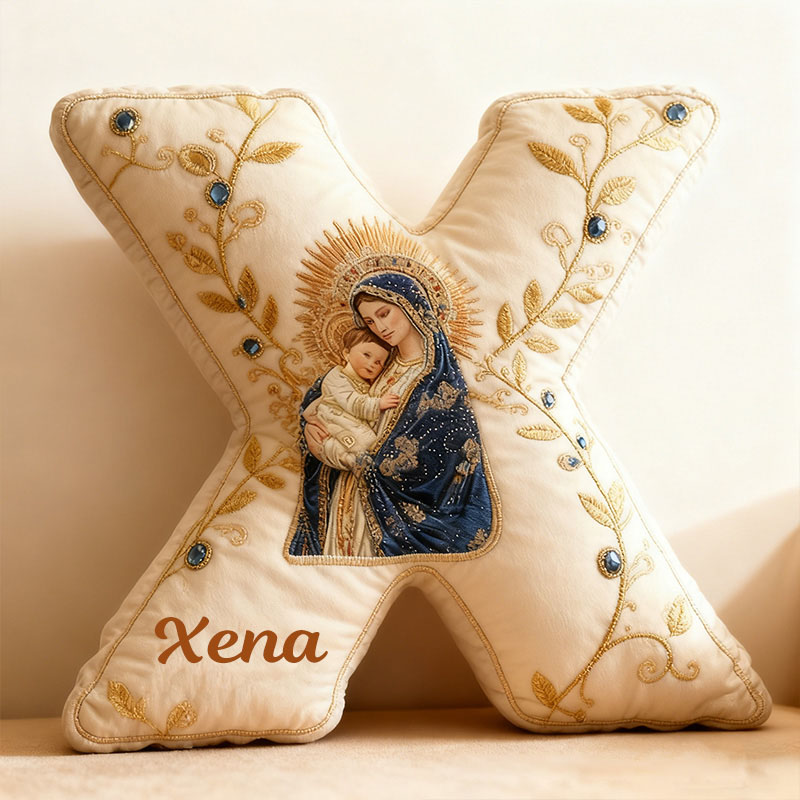 Personalized Virgin Mary and Baby Jesus Letter Pillow with Custom Name Faith Christian Home Decor Catholic Gift for Her Blessed Mother Graphic 3DPrint