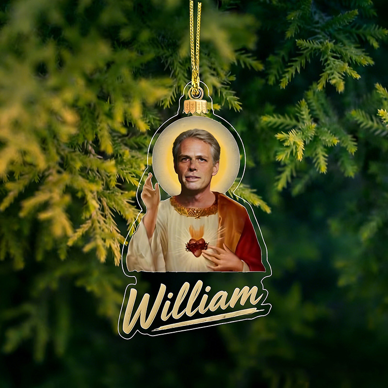 Personalized Photo Preacher Acrylic Ornament with Custom Name  Retro Southern Preacher Parody Decoration Sacred Heart Ornament  Religious Humor Gift