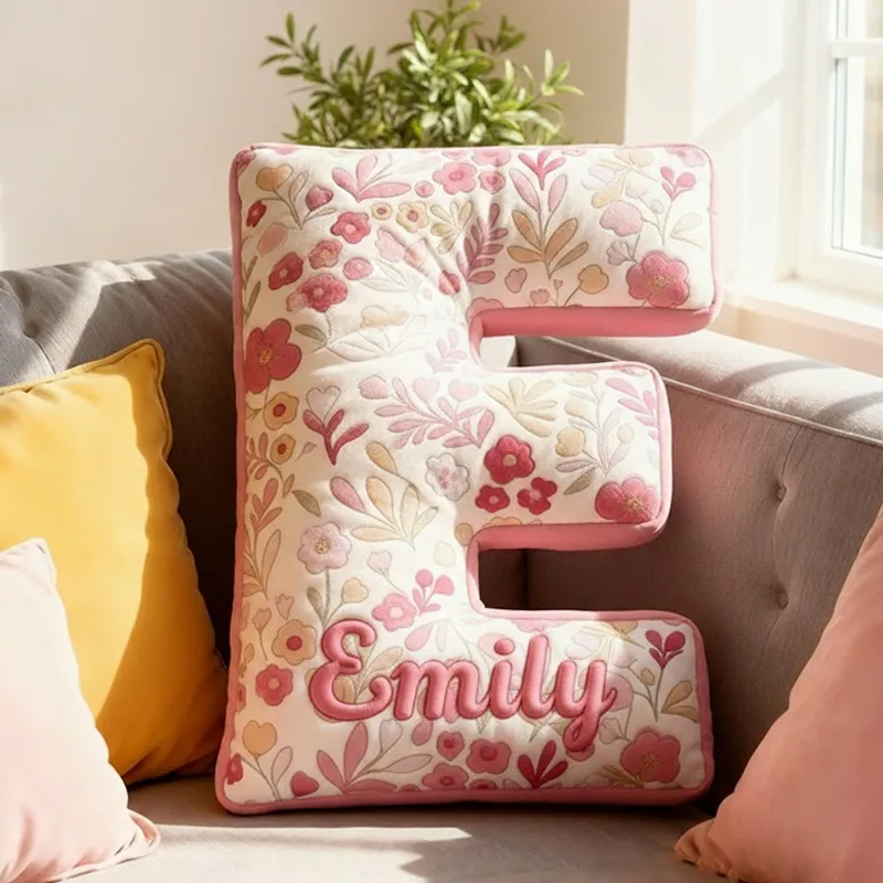 Personalized Pink Flower Letter Pillow Graphic 3D Print Pillow Custom Name Pillow for Kids Gardening Lovers Gift