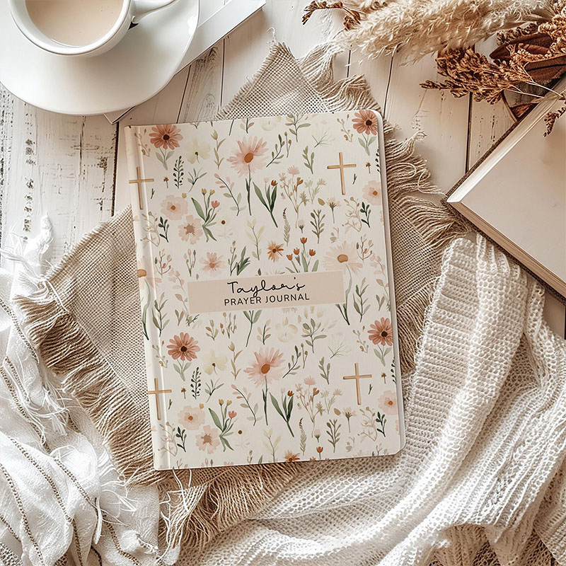 Personalized Floral Cross A5 Prayer Journal Notebook with Custom Name for Her Bible Scripture Study Journal Religious Gift for Women Gift for Catholic