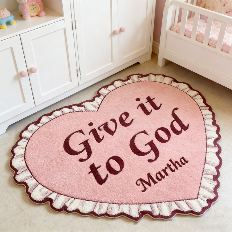 Personalize Give it to God Christian Rug with Custom Name Vintage Heart Rug Valentine Galentine Gift Trust in the Lord with all your Heart Bible Gift