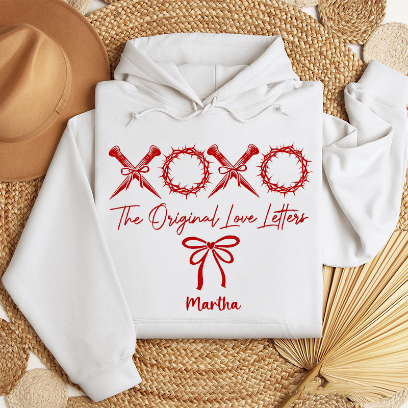 Personalized XOXO the Original Love Letters Classic Hoodies with Custom Name Retro Valentine Bow Sweatshirt Christian Valentine's Day Gift