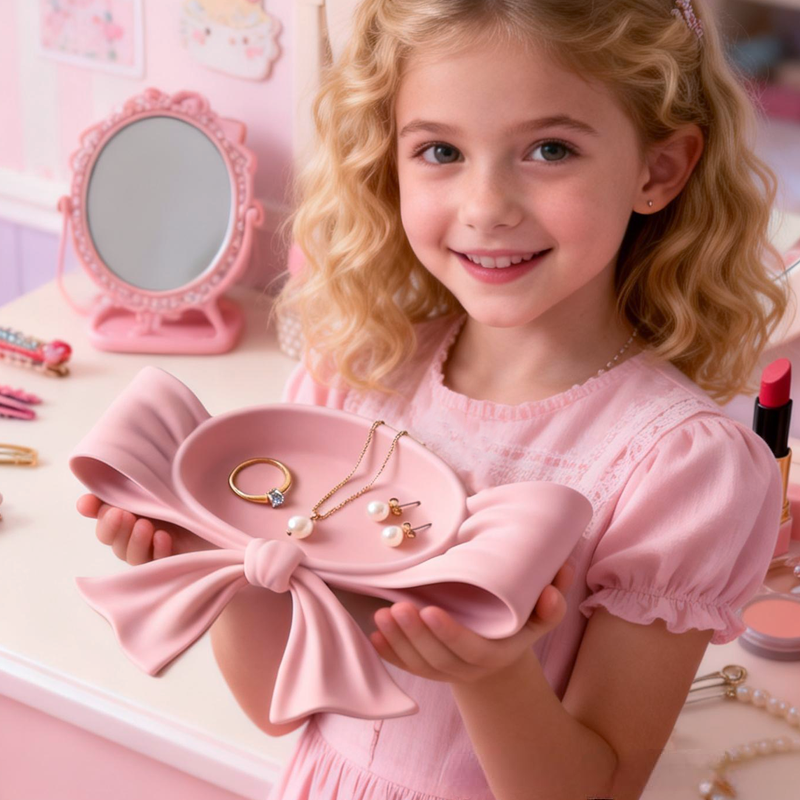3D Printed Coquette Bow Jewelry Tray Vanity Decor Lipstick and Cosmetic Holder Stylish Desktop Storage