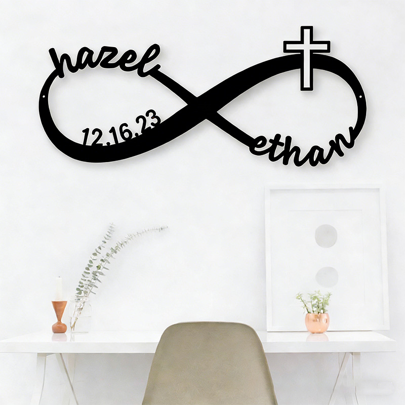Personalized Infinity with Cross Metal Sign with Custom Names and Date Wall Art Wedding Gift for Couple Anniversary Gift Christian Gift Religious Gift