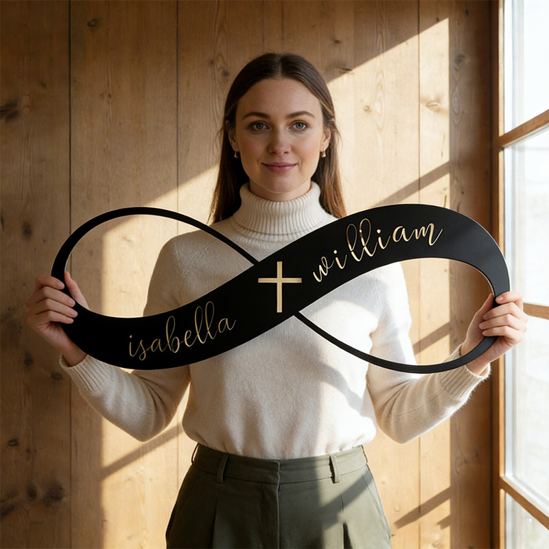 Personalized Infinity with Cross Metal Sign with Custom Names Wall Art Wedding Gift for Couple Anniversary Gift Christian Gift Religious Gift