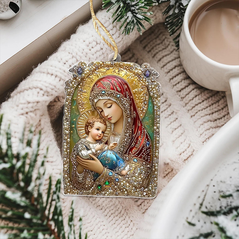 Personalized Virgin Mary and Baby Jesus Acrylic Ornament with Custom Name Religious Christmas Tree Decor Catholic Christian Icon Ornament Holiday Gift