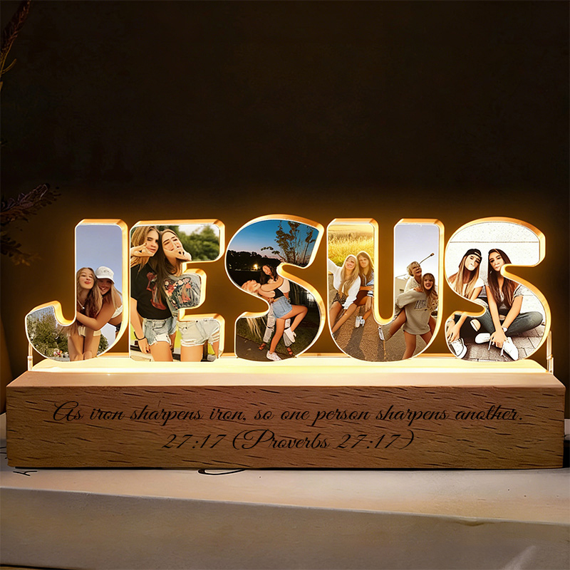 Personalized Couple Photo Fairh Jesus Bless Collage Night Light Custom LED Night Lamp from Your Own Picture Religious Gift Valentine's Day Gift