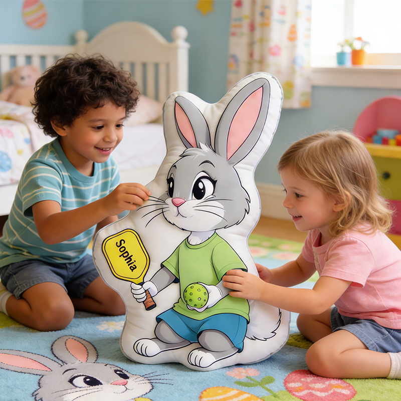 Personalized Easter Pickleball Bunny Pillow with Custom Name for Kids Easter Gifts 
